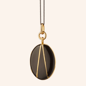 MONICA RICH KOSANN Black Enamel Vermeil Oval Locket 18K Yellow Gold over Sterling Silver.