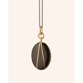 MONICA RICH KOSANN Black Enamel Vermeil Oval Locket 18K Yellow Gold over Sterling Silver.