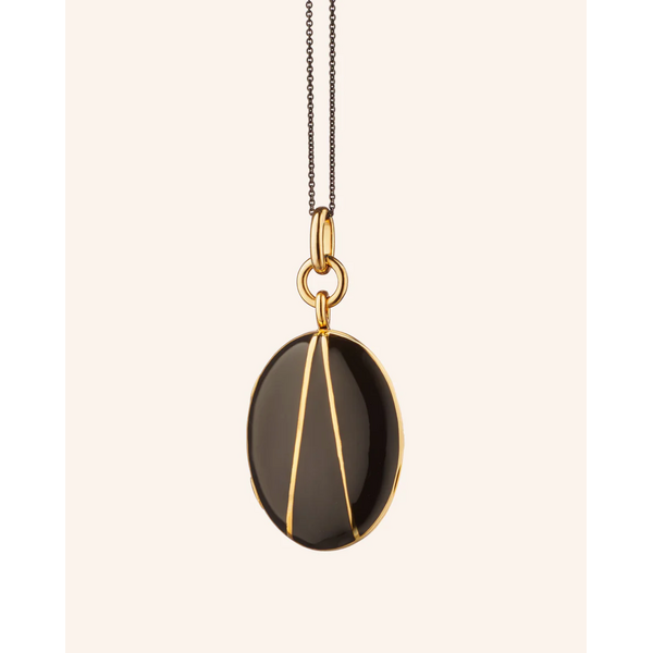 MONICA RICH KOSANN Black Enamel Vermeil Oval Locket 18K Yellow Gold over Sterling Silver.