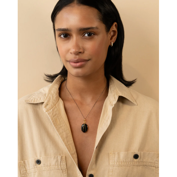 MONICA RICH KOSANN Black Enamel Vermeil Oval Locket 18K Yellow Gold over Sterling Silver.