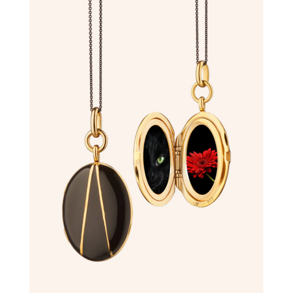 MONICA RICH KOSANN Black Enamel Vermeil Oval Locket 18K Yellow Gold over Sterling Silver.