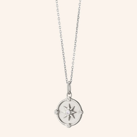MONICA RICH KOSANN Mini "Adventure" Compass Necklace with White Sapphire in Sterling Silver