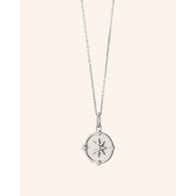MONICA RICH KOSANN CH-SmCompass-SS - Mini "Adventure" Compass Necklace with White Sapphire in Sterling Silver