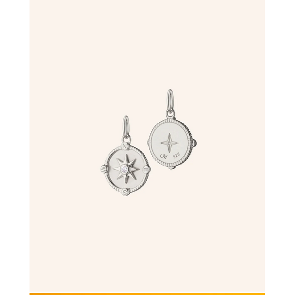 MONICA RICH KOSANN Mini "Adventure" Compass Necklace with White Sapphire in Sterling Silver