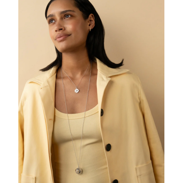 MONICA RICH KOSANN CH-SmCompass-SS - Mini "Adventure" Compass Necklace with White Sapphire in Sterling Silver