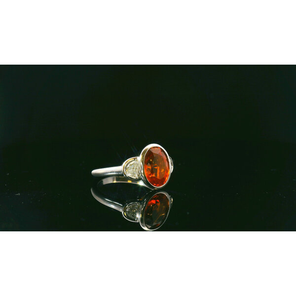 Platinum 3.47 Orange Sapphire .29 Diamond Ring