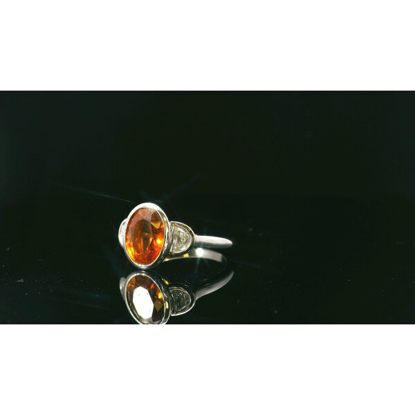 Platinum 3.47 Orange Sapphire .29 Diamond Ring