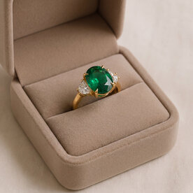 18kt Yellow Gold 3.79 Emerald .69 Diamond Ring