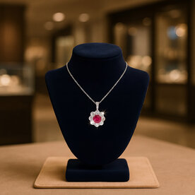 18kt White Gold 2.15 Ruby 2.17 Diamond Pendant