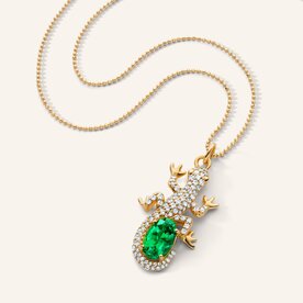 MONICA RICH KOSANN 18kt Yellow Gold Salamander 1.81 Emerald .65 Diamond Pendant