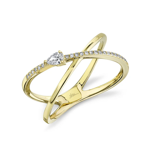 SHY CREATION INC 14kt Yellow Gold .15 Diamond Pear X Ring