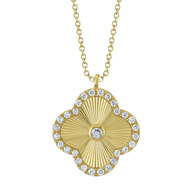 SHY CREATION INC 14kt Yellow Gold .22 Diamond Ribbed Clover Necklace