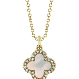 SHY CREATION INC 14kt Yellow Gold .15 Diamond .88 Onyx MOP Clover Reversible Necklace