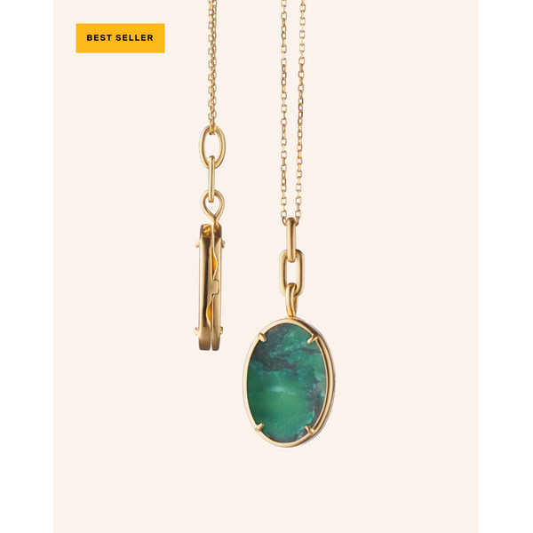 MONICA RICH KOSANN “Elle”  Aventurine Stone Slim Locket Necklace