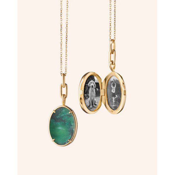 MONICA RICH KOSANN “Elle”  Aventurine Stone Slim Locket Necklace