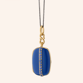 MONICA RICH KOSANN Blue Enamel Vermeil Cushion Locket with Blue Sapphires 18K Yellow Gold over Sterling Silver.