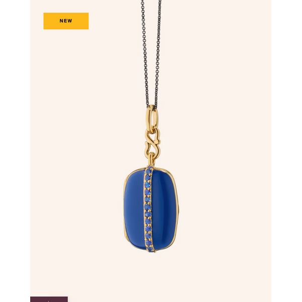 MONICA RICH KOSANN Blue Enamel Vermeil Cushion Locket with Blue Sapphires 18K Yellow Gold over Sterling Silver.