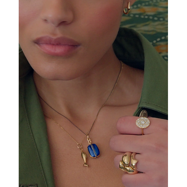 MONICA RICH KOSANN Blue Enamel Vermeil Cushion Locket with Blue Sapphires 18K Yellow Gold over Sterling Silver.