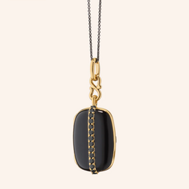 MONICA RICH KOSANN Black Enamel Vermeil Cushion Locket with Black Diamonds 18K Yellow Gold over Sterling Silver.