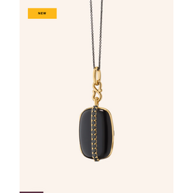MONICA RICH KOSANN Black Enamel Vermeil Cushion Locket with Black Diamonds 18K Yellow Gold over Sterling Silver.
