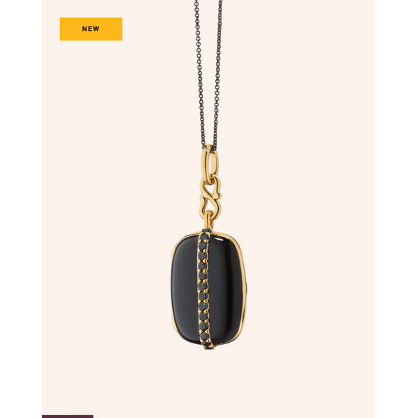 MONICA RICH KOSANN Black Enamel Vermeil Cushion Locket with Black Diamonds 18K Yellow Gold over Sterling Silver.