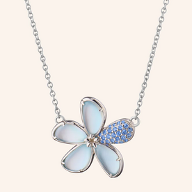 MONICA RICH KOSANN Mother of Pearl and Blue Topaz Doublet Flower Necklace
