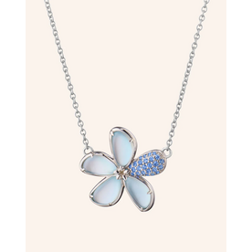 MONICA RICH KOSANN Mother of Pearl and Blue Topaz Doublet Flower Necklace