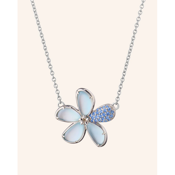 MONICA RICH KOSANN Mother of Pearl and Blue Topaz Doublet Flower Necklace