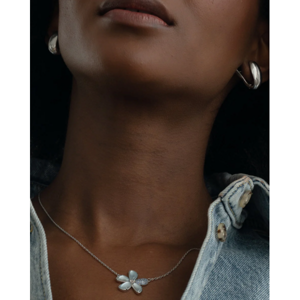 MONICA RICH KOSANN Mother of Pearl and Blue Topaz Doublet Flower Necklace