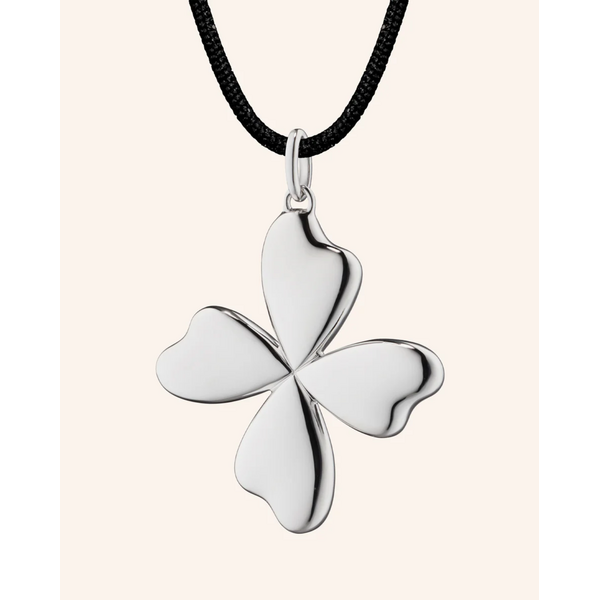 MONICA RICH KOSANN "Lucky" Four Leaf Clover Necklace in Sterling Silver on 20" Black Cord Necklace