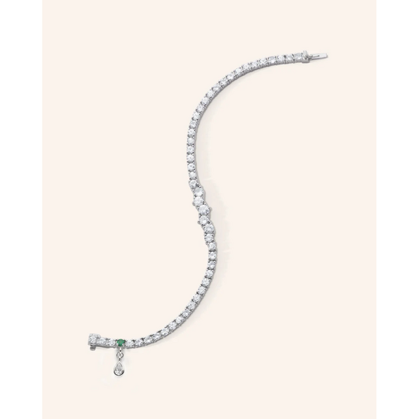 MRK Classic Sapphire Tennis Bracelet with White Sapphires and Tsavorite In Sterling Silver