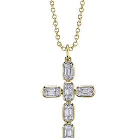 SHY CREATION INC 14ky .30 Diamond Baguette Cross Necklace