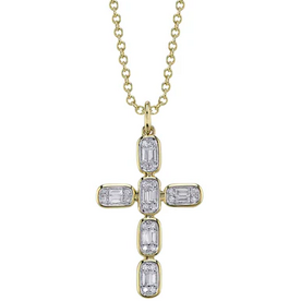 SHY CREATION INC SC55027791RD - 14 ky .30 Dia Baguette Cross Necklace