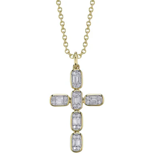 SHY CREATION INC SC55027791RD - 14 ky .30 Dia Baguette Cross Necklace