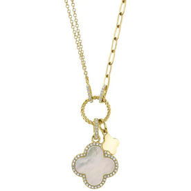SHY CREATION INC SC55023485V2- 14ky .17 Dia 1.36 MOP Clover Paper Clip Necklace