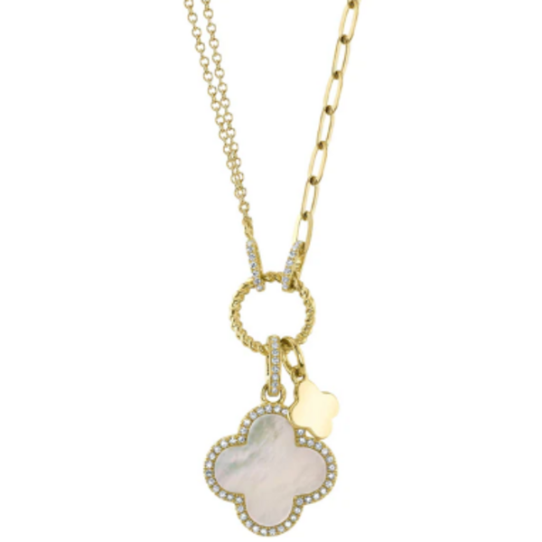 SHY CREATION INC SC55023485V2- 14ky .17 Dia 1.36 MOP Clover Paper Clip Necklace