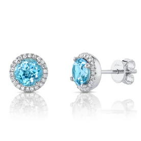 SHY CREATION INC 14kw .14 Diamond and 2.06 Blue Topaz Earrings