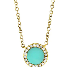 SHY CREATION INC 14ky .04 Diamond and .33 Turquoise Circle Necklace