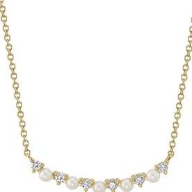 SHY CREATION INC 14ky .12 Diamond and Cultured Pearl Necklace