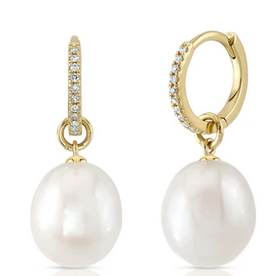 SHY CREATION INC 14ky .06 Diamond and Cultured Pearl Earrings