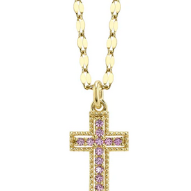 SHY CREATION INC 14ky .11 Pink Sapphire Cross Necklace