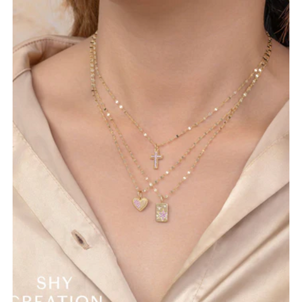 SHY CREATION INC SC55029230 - 14 ky .11 Pink Sapp Cross Necklace