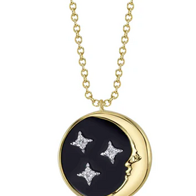 SHY CREATION INC 14ky .04 Diamond and 2.20 Black Onyx Moon and Star Necklace