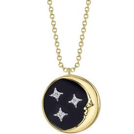 SHY CREATION INC SC55026997RD - 14 ky .04 Dia and 2.20 Black Onyx Moon and Star Necklace