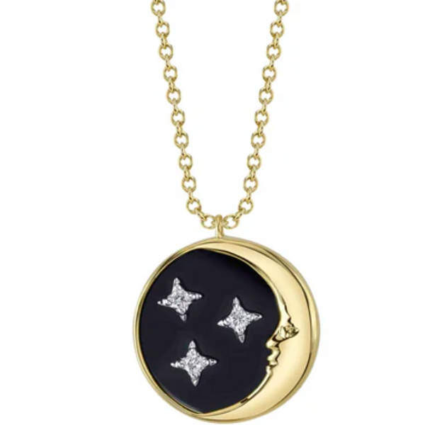 SHY CREATION INC SC55026997RD - 14 ky .04 Dia and 2.20 Black Onyx Moon and Star Necklace