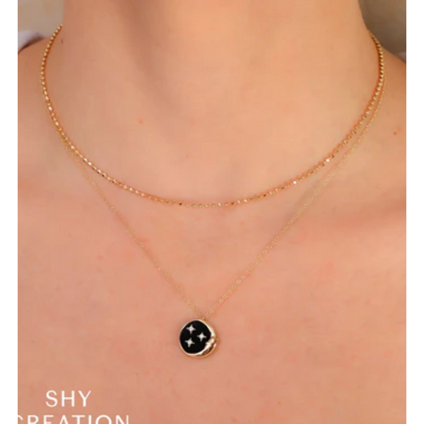 SHY CREATION INC SC55026997RD - 14 ky .04 Dia and 2.20 Black Onyx Moon and Star Necklace