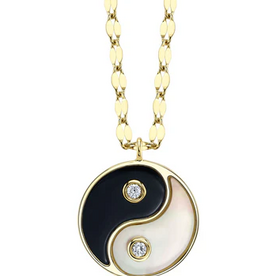 SHY CREATION INC 14ky .03 Diamond and 1.37 Black Onyx and MOP Necklace