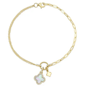 SHY CREATION INC 14 ky .12 Diamond and .54 MOP Clover Bracelet