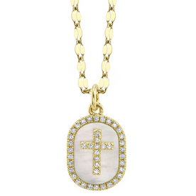 SHY CREATION INC SC55028759 - 14 ky .11 Dia and .95 MOP Oval Cross Pendant
