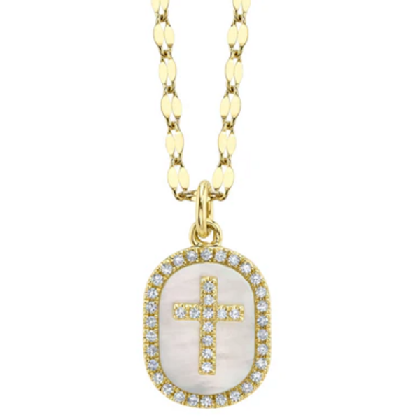 SHY CREATION INC SC55028759 - 14 ky .11 Dia and .95 MOP Oval Cross Pendant